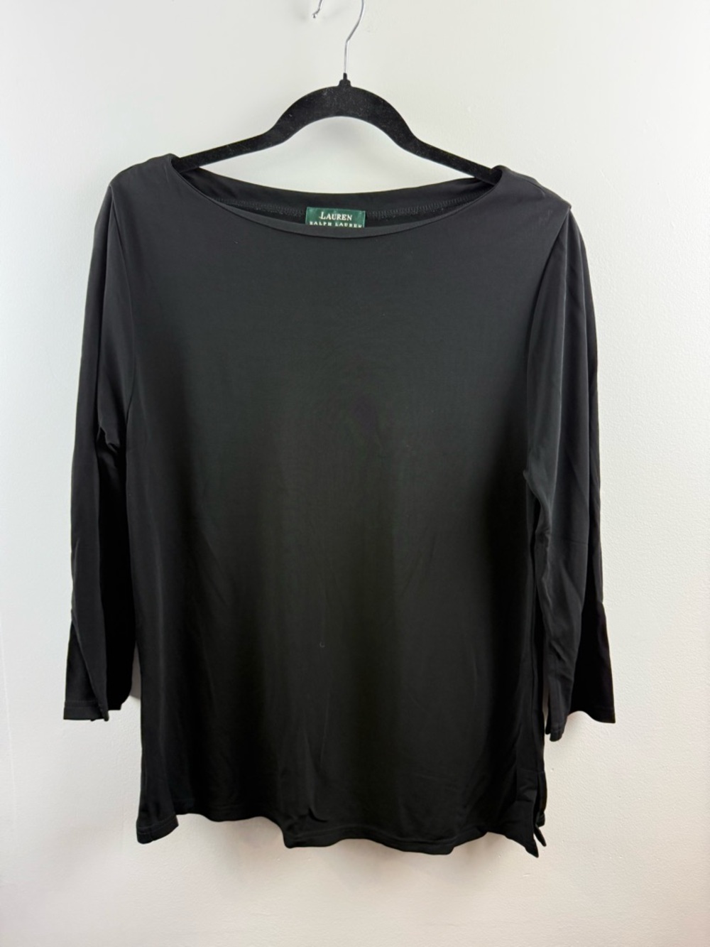 Lauren Ralph Lauren Black 100% Rayon Boatneck Top Size M Vintage